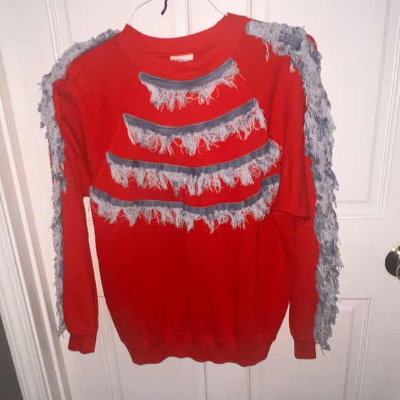 Handmade detailed Denim fringed sweatshirt Boho Western - Picture 1 of 7